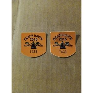Beach Haven 2015 Season Badge Set of 2 NJ Beach Pass Pins USED Souvenir